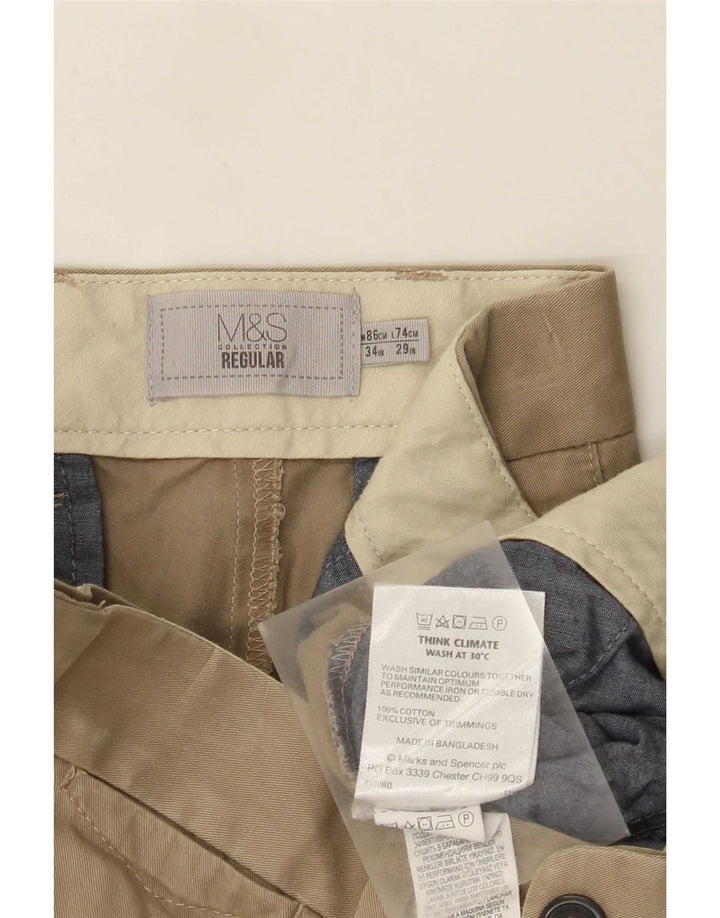 Calça chino masculina Marks & Spencer regular W34 L29 algodão cáqui