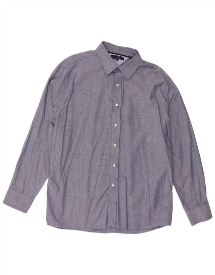Camisa masculina Tommy Hilfiger tamanho 17 1/2 XL algodão manchado azul