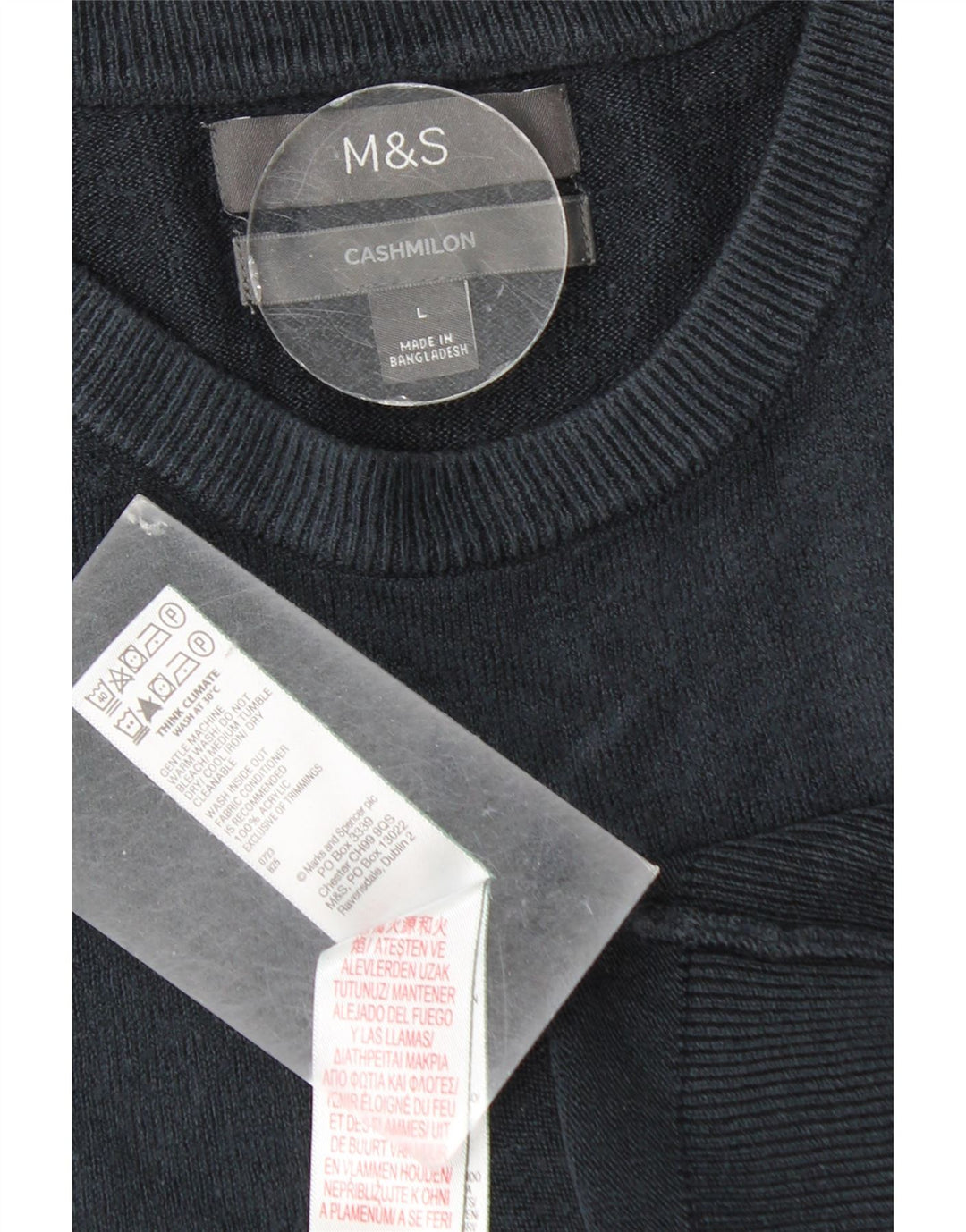 Suéter masculino Marks & Spencer com gola redonda grande acrílico azul marinho
