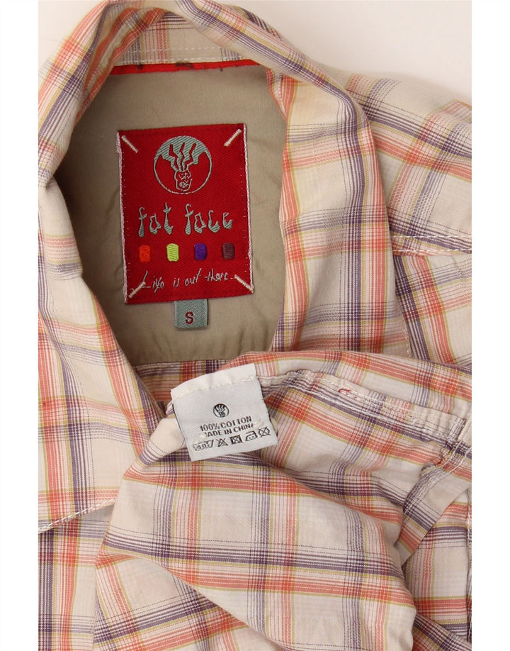 Camisa masculina de flanela FAT FACE pequena de algodão xadrez branco