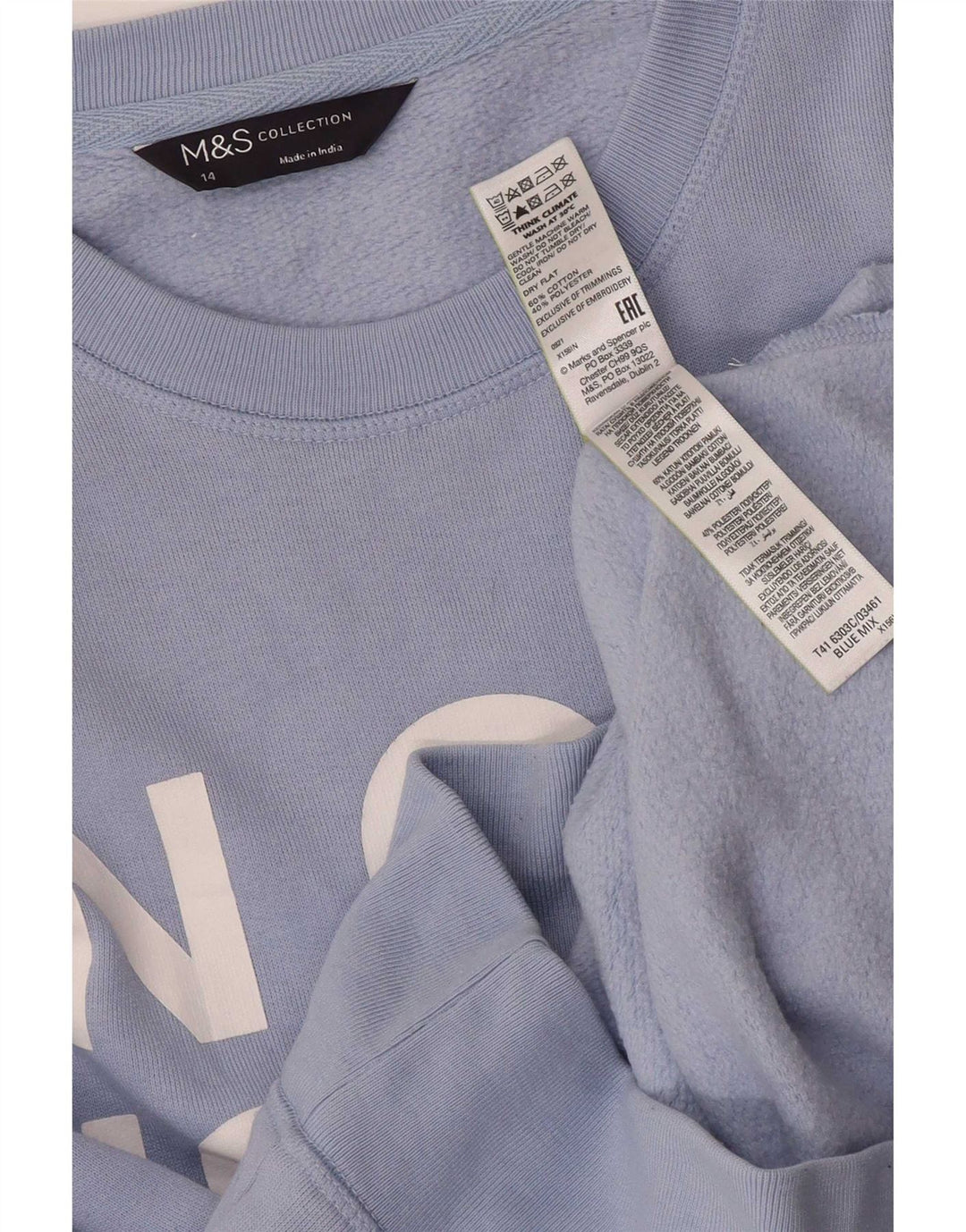 Suéter gráfico feminino Marks & Spencer Reino Unido 14 grande algodão azul