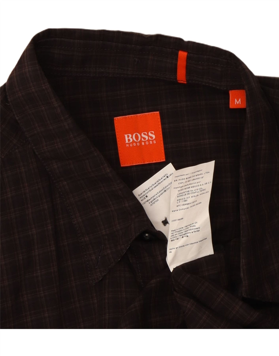 HUGO BOSS Mens Shirt Medium Brown Check Cotton