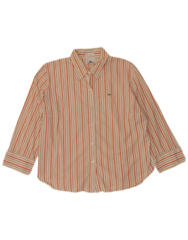 Camisa feminina Lacoste tamanho 46 XL bege listrado algodão