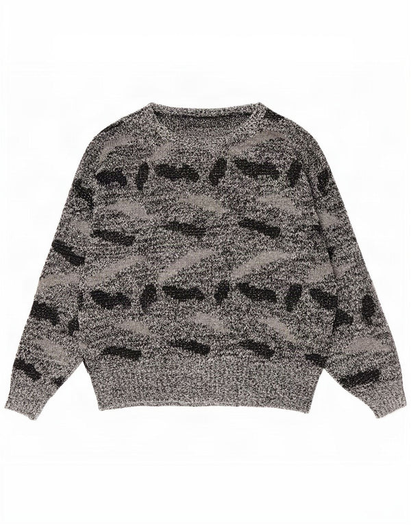 Suéter feminino vintage com padrão abstrato e gola canoa Reino Unido 20 2XL preto