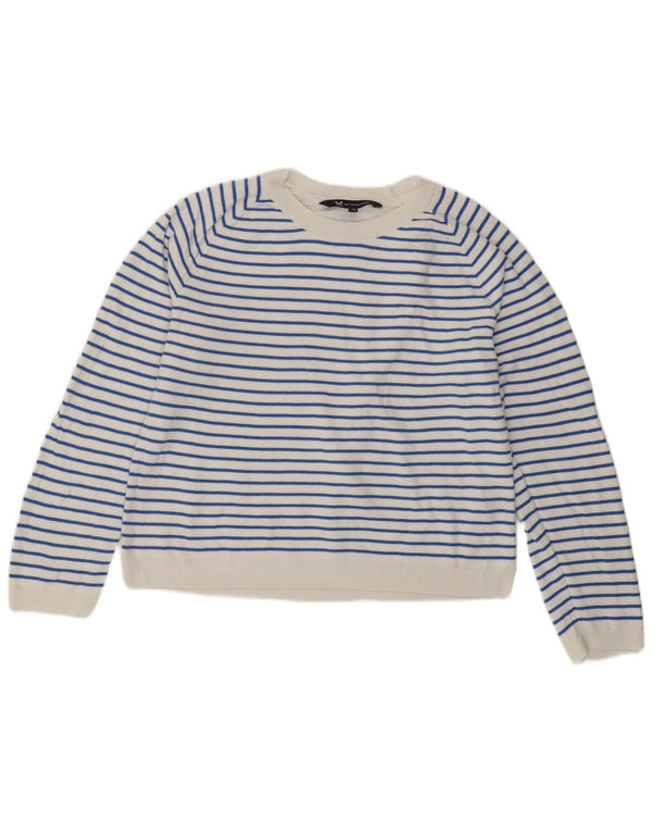Suéter feminino Crew Clothing com gola redonda UK 10 listrado branco pequeno