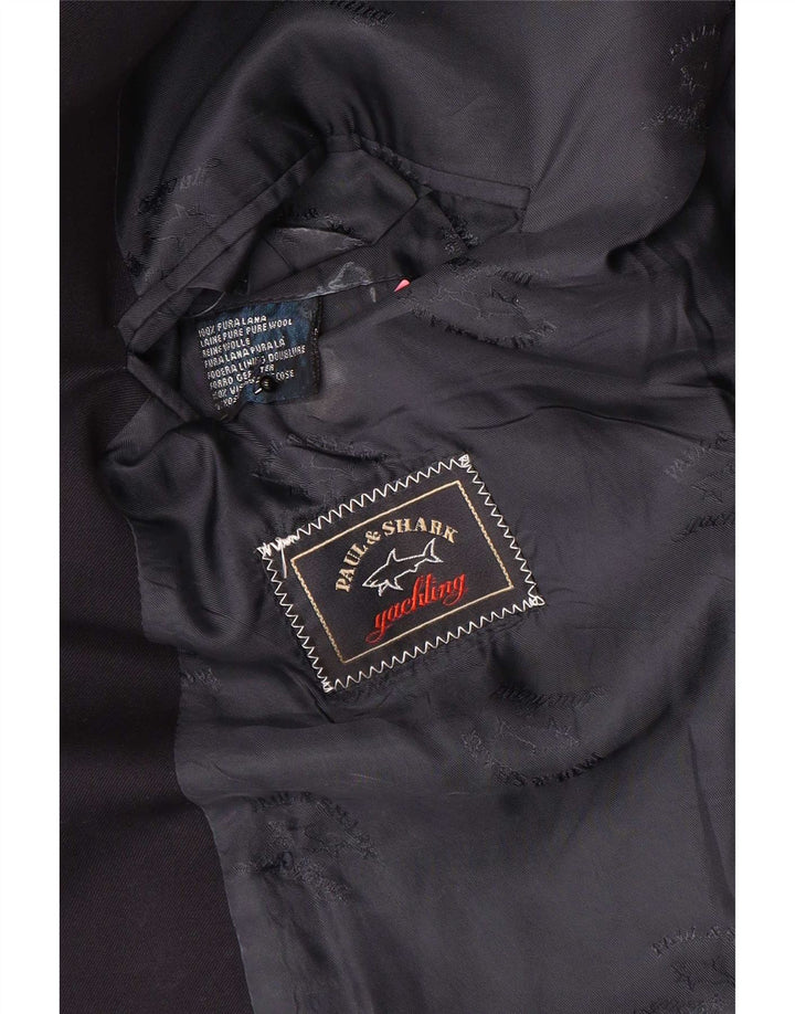Paul & Shark Jaqueta blazer masculina com peito duplo Reino Unido 36 pequena lã azul marinho