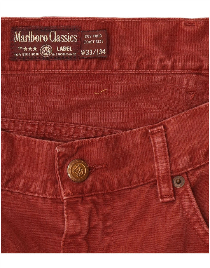 Jeans retos masculinos Marlboro Classics W33 L34 algodão vermelho
