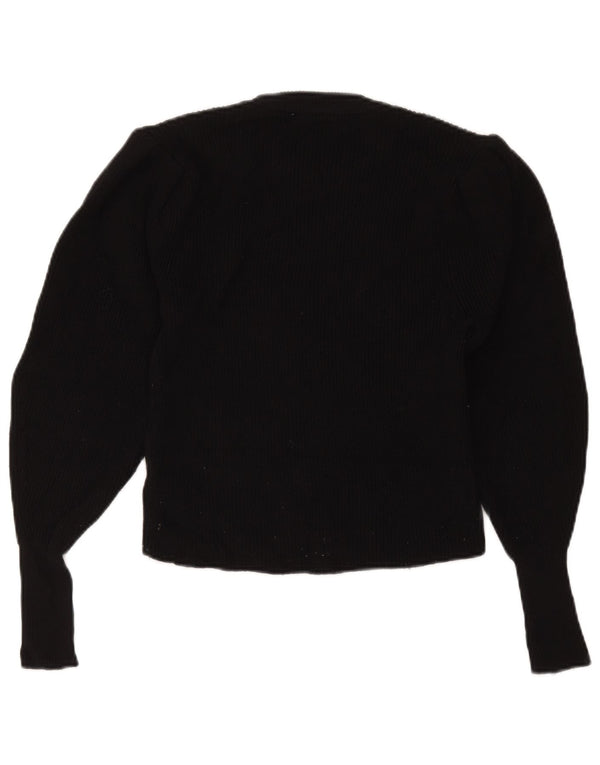 Zara Suéter feminino cropped com gola redonda Reino Unido 12 médio preto viscose