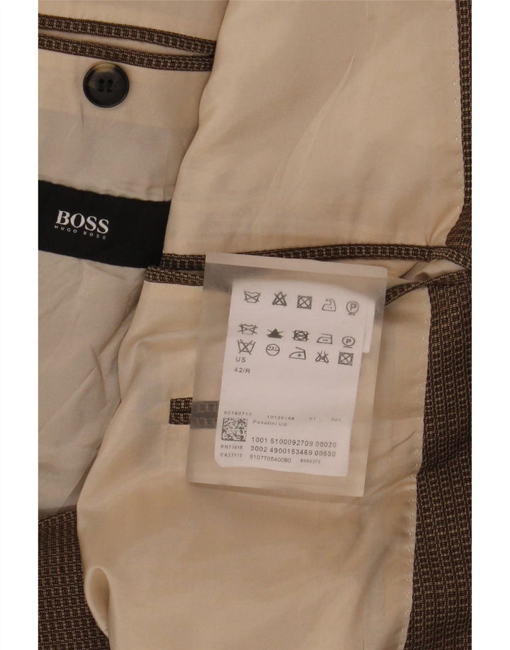 Jaqueta blazer masculina de 2 botões Hugo Boss US 42 XL marrom xadrez lã virgem