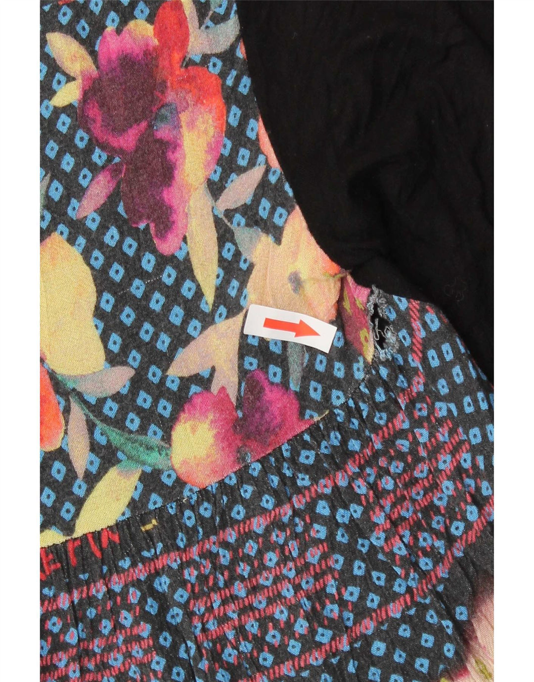 Desigual Top feminino com estampa abstrata manga 3/4 Reino Unido 10 viscose preta pequena