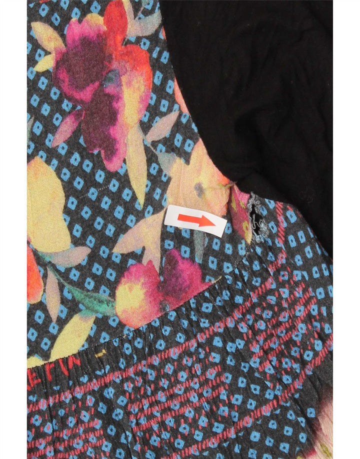 Desigual Top feminino com estampa abstrata manga 3/4 Reino Unido 10 viscose preta pequena