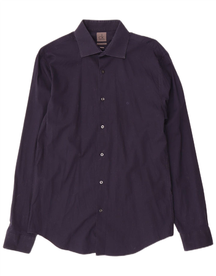 Camisa masculina Calvin Klein Slim Fit tamanho 40 15 3/4 azul marinho médio