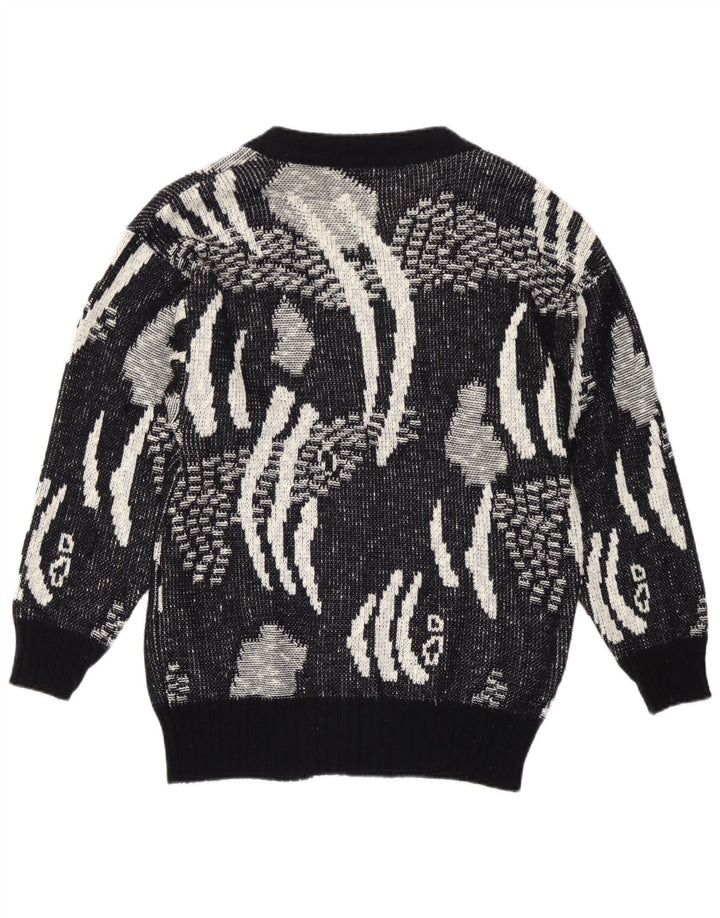 Suéter cardigã feminino vintage IT 42 poliacrílico geométrico preto médio