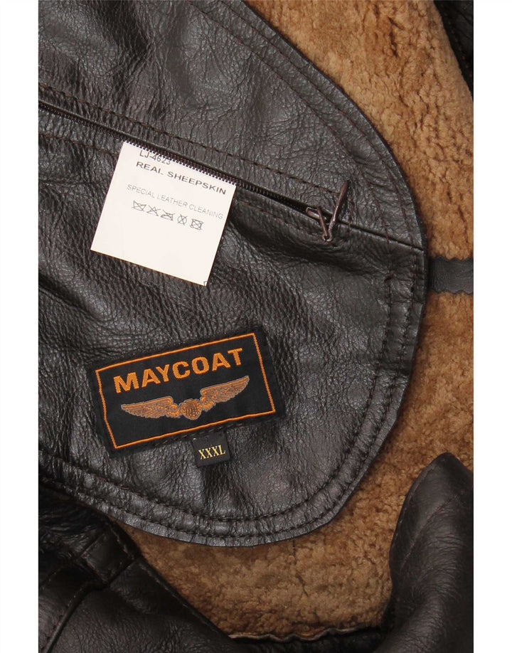 Jaqueta masculina vintage Shearling UK 46 3XL pele de carneiro marrom