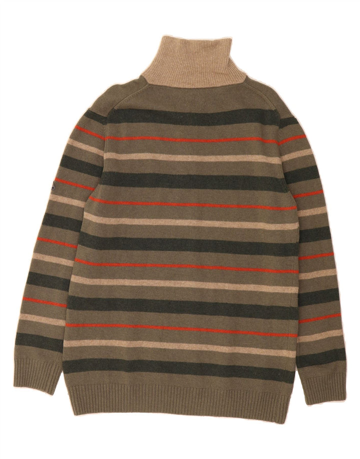 NAVIGARE Mens Zip Neck Jumper Sweater XL Khaki Striped Wool Vintage Navigare and Second-Hand Navigare from Messina Hembry 