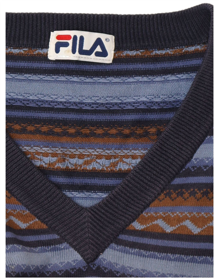 Suéter masculino Fila com decote em V listrado azul médio