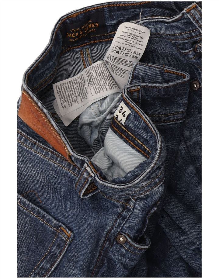 Jack & Jones Masculino Mike Straight Jeans W34 L34 Azul Algodão