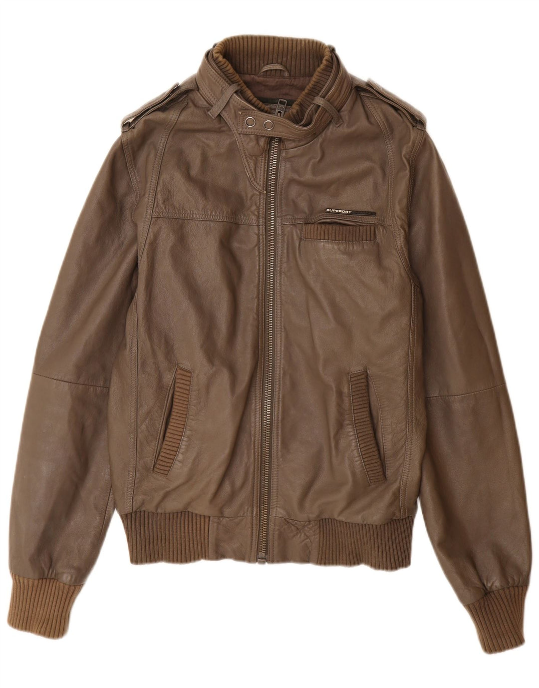 Jaqueta de couro militar feminina Superdry Reino Unido 16 grande couro marrom