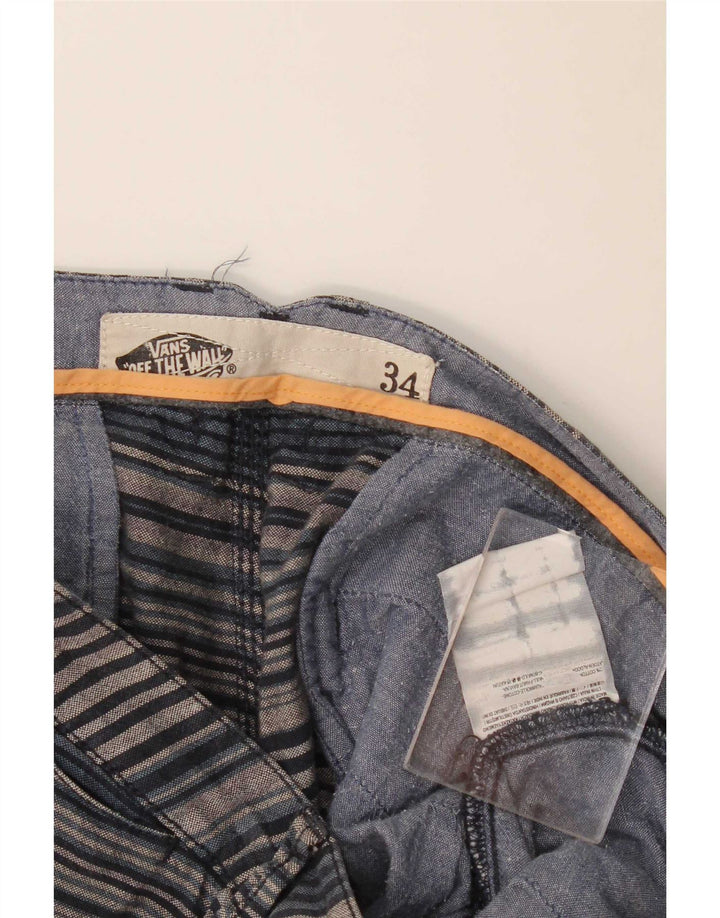Shorts casuais masculinos Vans W34 grande algodão listrado azul