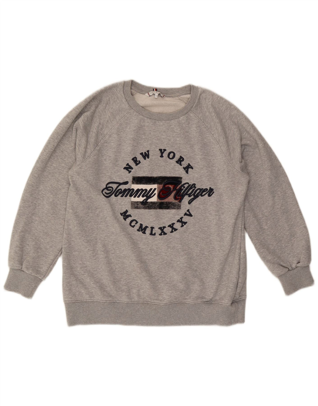 TOMMY HILFIGER Suéter gráfico oversized feminino Reino Unido 10 pequeno cinza