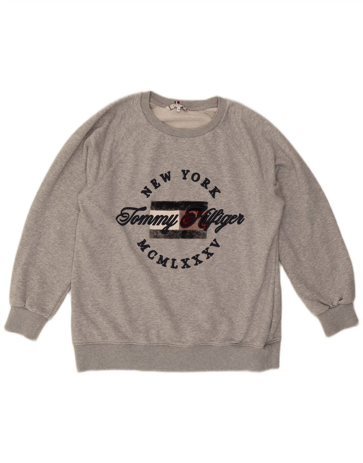 TOMMY HILFIGER Suéter gráfico oversized feminino Reino Unido 10 pequeno cinza