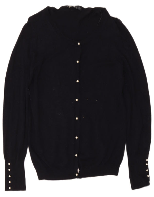 Suéter cardigã feminino Zara Reino Unido 14 grande viscose azul marinho