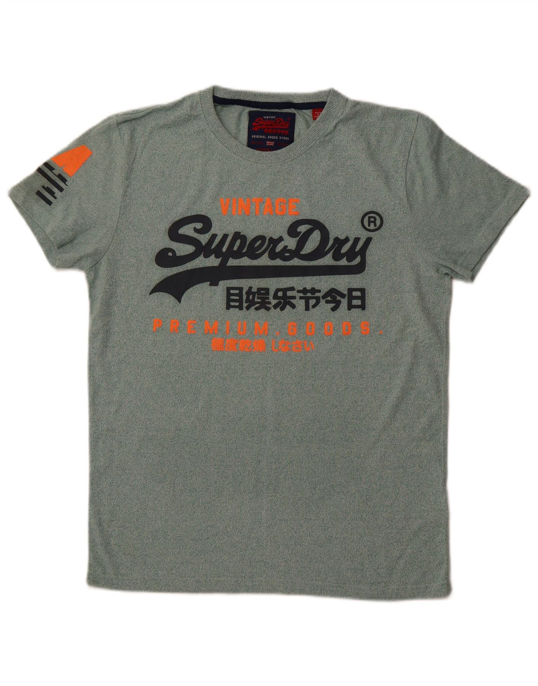 Camiseta masculina gráfica SUPERDRY Top algodão manchado verde médio