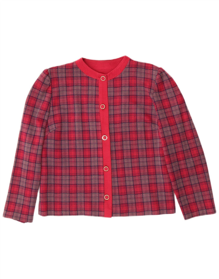 Jaqueta blazer feminina vintage com 5 botões Reino Unido 14 médio xadrez rosa clássico