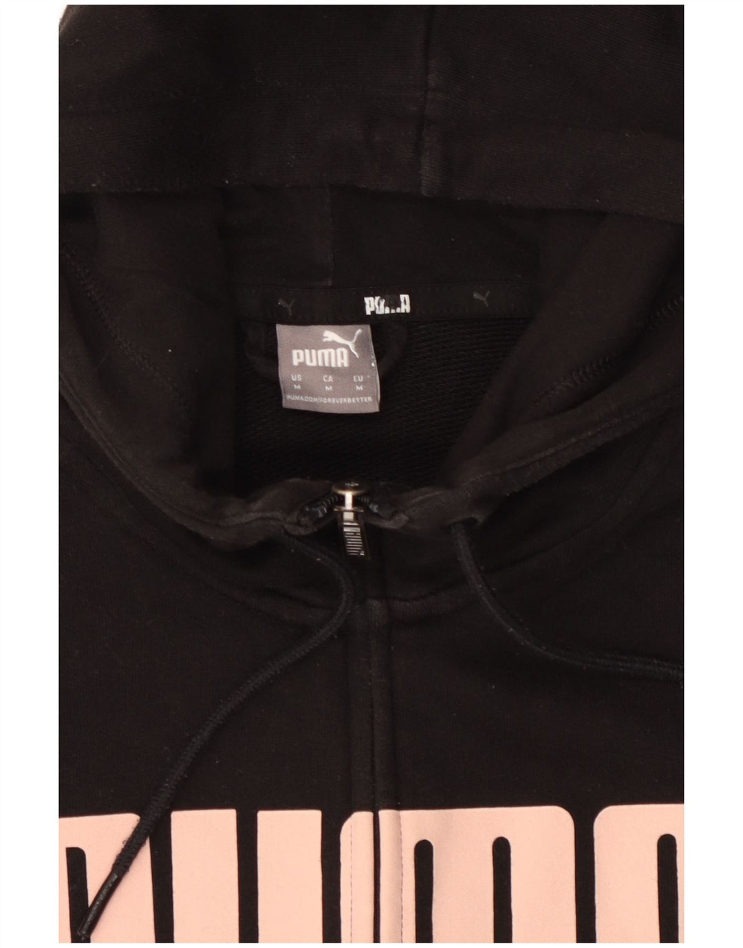 Suéter feminino Puma com capuz e zíper gráfico UK 14 médio preto
