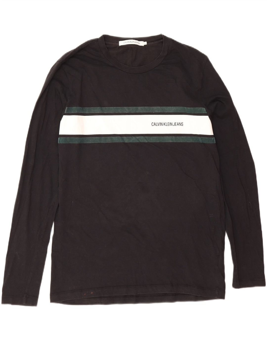 Calvin Klein Jeans Masculino Top gráfico manga comprida grande bloco colorido preto