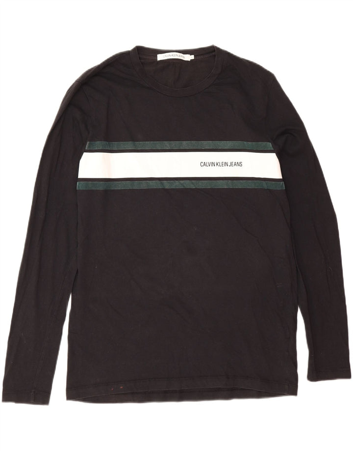 Calvin Klein Jeans Masculino Top gráfico manga comprida grande bloco colorido preto