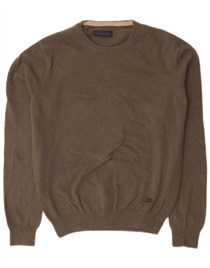 Suéter masculino TRUSSARDI com gola redonda, grande lã cinza