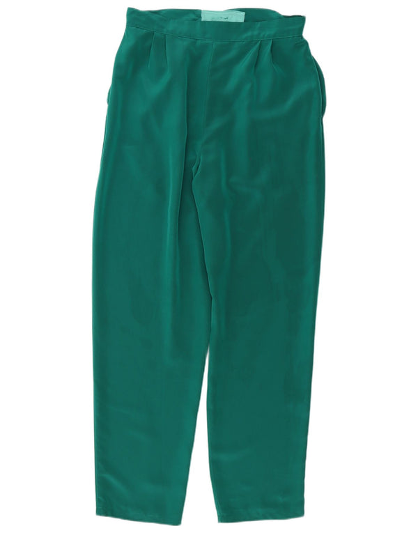 A cintura alta das mulheres do vintage pegged calças ocasionais W30 L29 poliéster verde