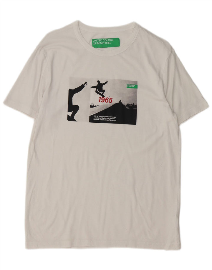 Camiseta gráfica masculina Benetton Top grande de algodão branco