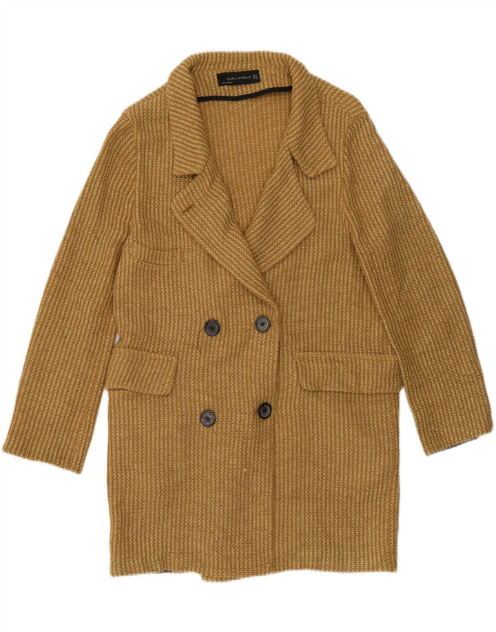 Casaco feminino de malha dupla Zara UK 10 pequeno algodão amarelo