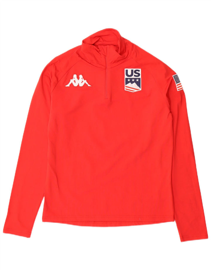 Kappa Mens Graphic Zip Neck Pulôver Treino Top Médio Poliéster Vermelho