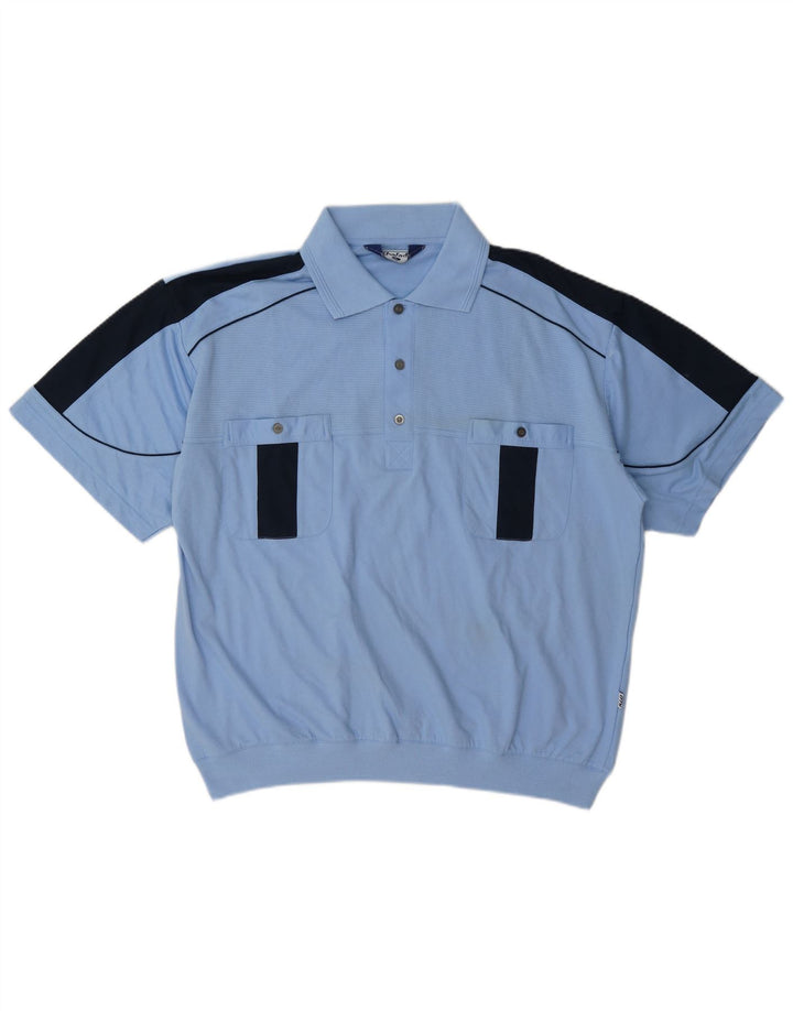 Camisa polo masculina vintage XL azul colorblock