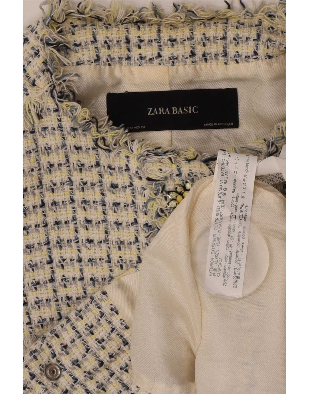 Jaqueta blazer feminina Zara crop manga 3/4 Reino Unido 12 médio branco manchado