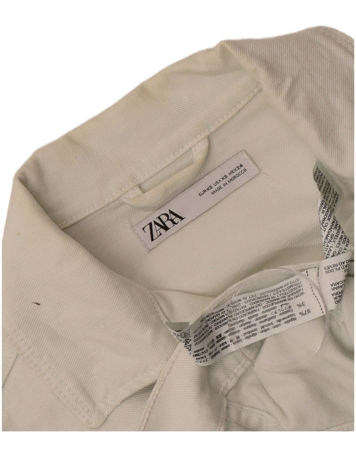 Jaqueta jeans feminina Zara UK 6 XS algodão branco