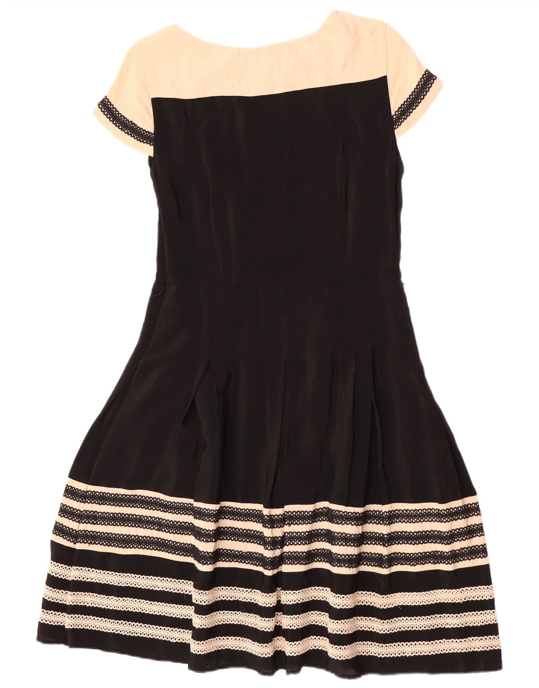 Vestido feminino monsoon evasê UK 12 médio preto colorblock viscose