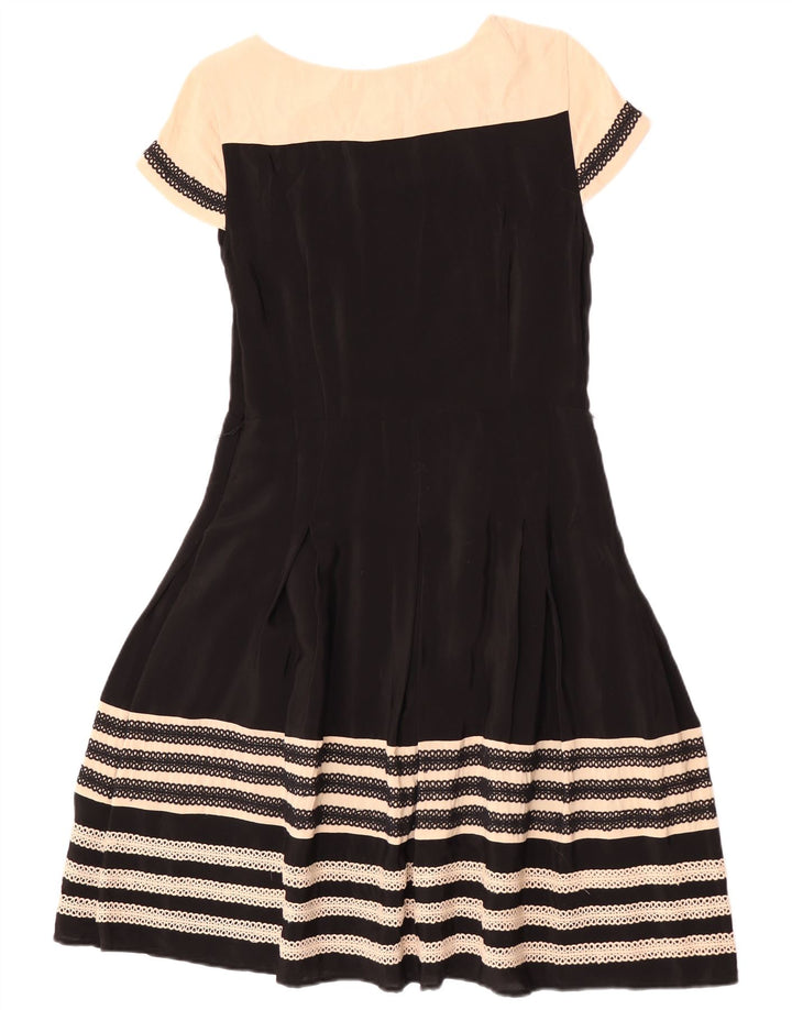 Vestido feminino monsoon evasê UK 12 médio preto colorblock viscose