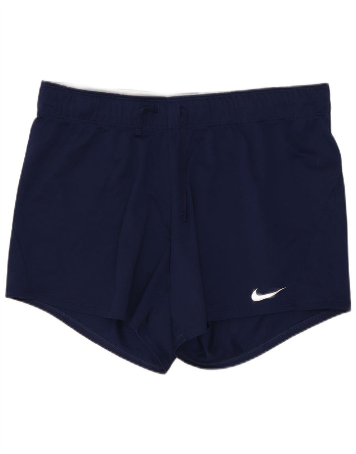 Shorts esportivos femininos Nike Dri Fit UK 12 poliéster azul marinho médio