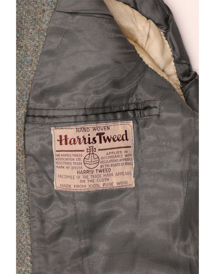 Jaqueta blazer feminina Harris Tweed militar de 2 botões Reino Unido 8 pequena lã cáqui