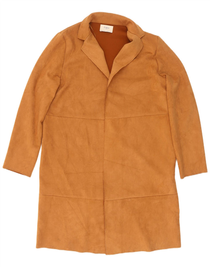 Sobretudo feminino aberto de camurça Zara Reino Unido 18 XL marrom