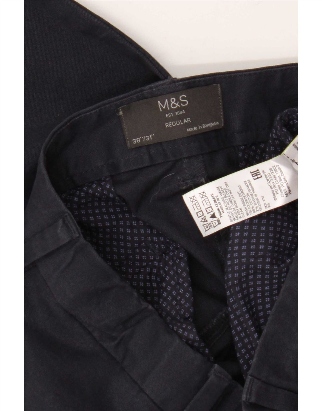 Calça Chino Regular Masculina Marks & Spencer W38 L31 Algodão Azul Marinho