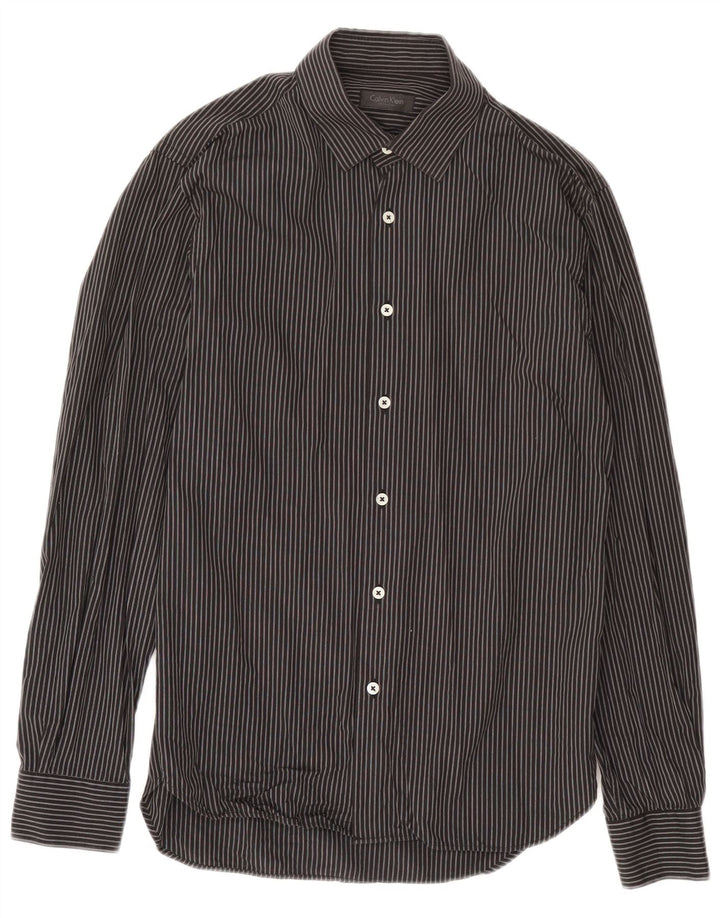 Camisa masculina Calvin Klein de algodão listrado preto médio