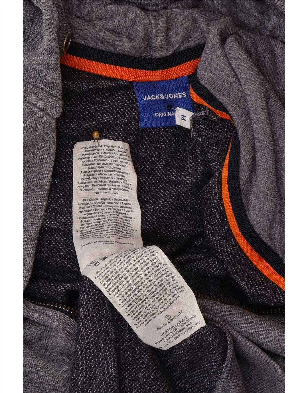 Suéter masculino com capuz e zíper Jack & Jones poliéster manchado cinza médio