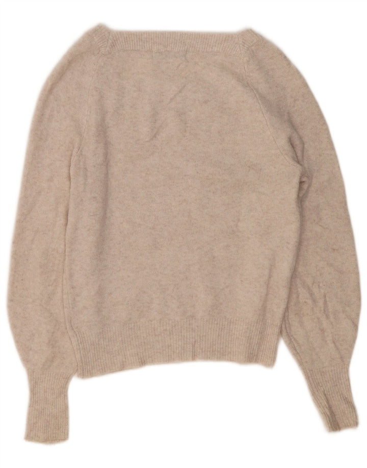 Suéter feminino Marks & Spencer com gola canoa e poliéster UK 10 pequeno bege