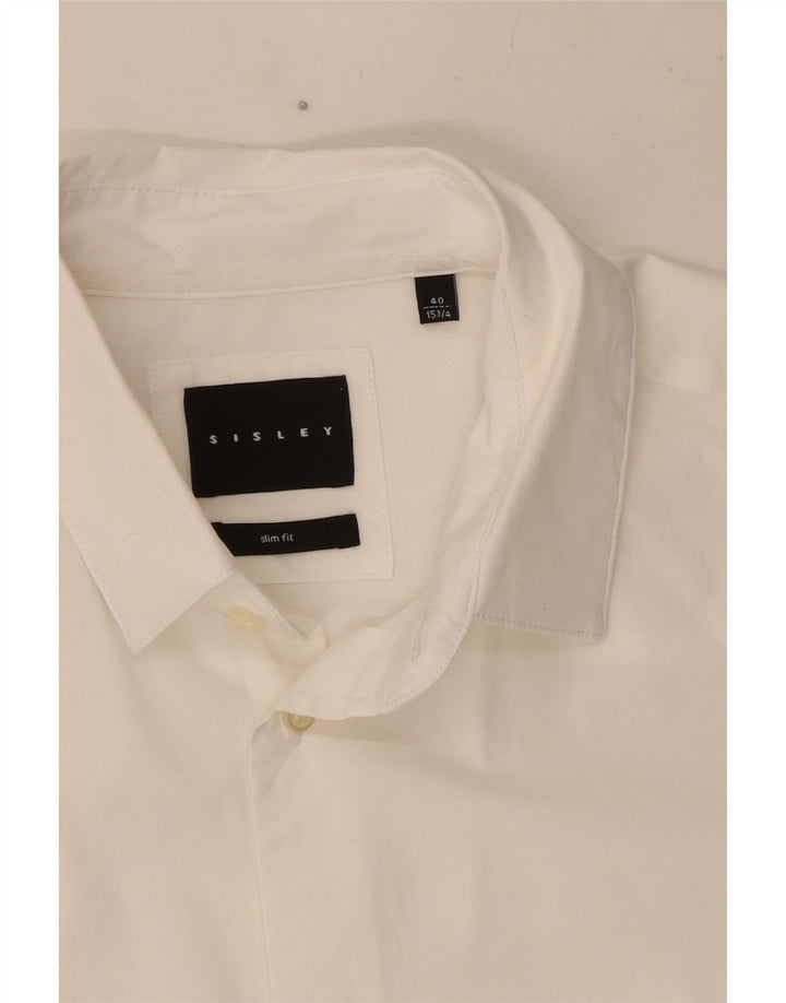 Camisa masculina Sisley Slim Fit tamanho 40 15 3/4 médio branco