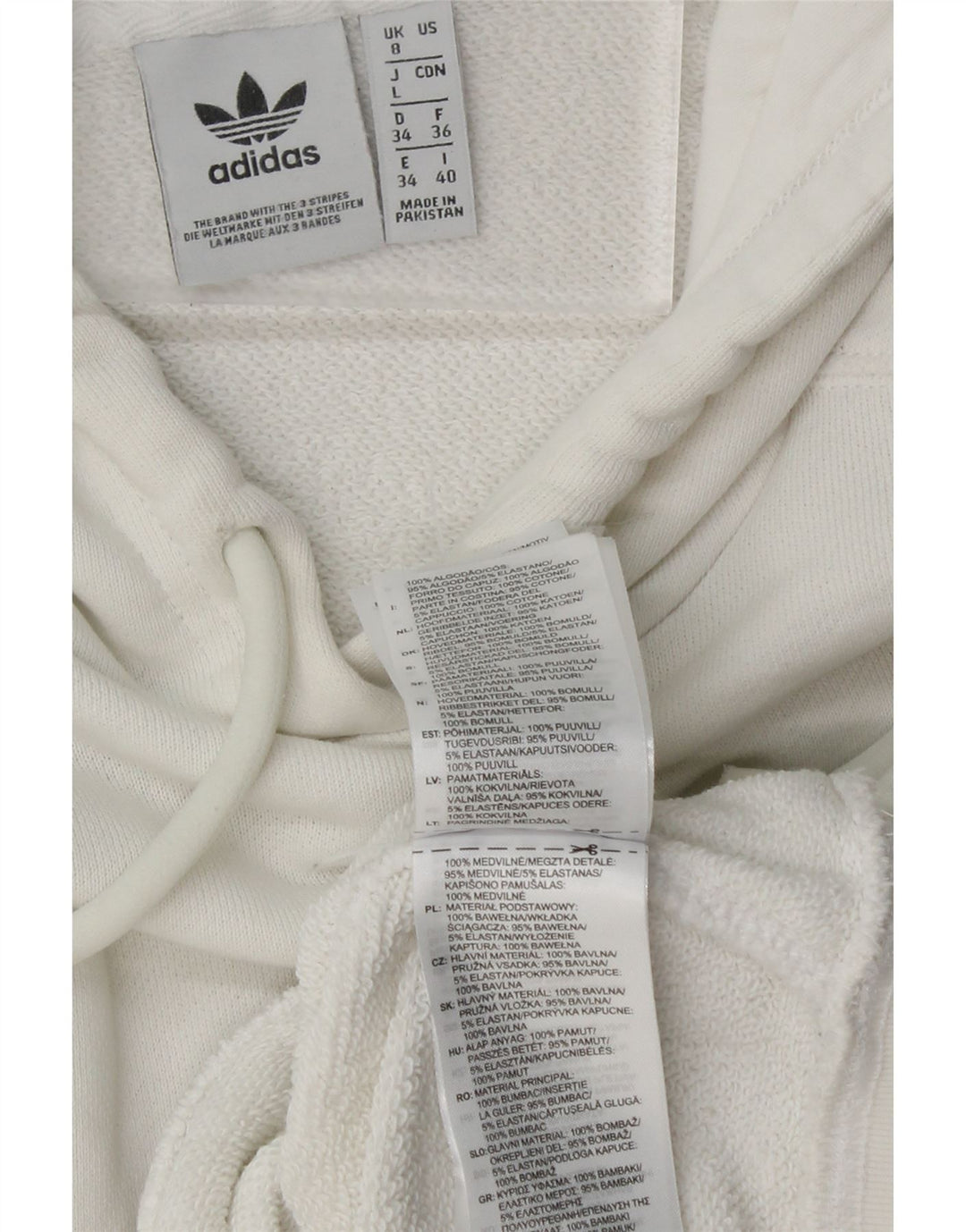 ADIDAS Womens Oversized Crop Hoodie Jumper Reino Unido 8 Pequeno Algodão Branco